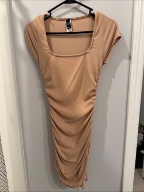 Windsor Nude/Tan Square Neck Ruched Mini Dress